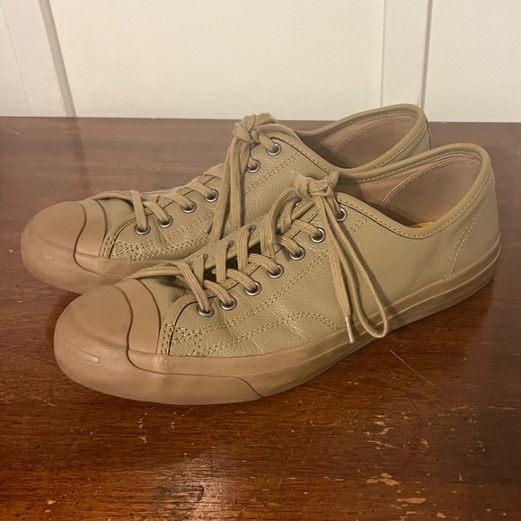 CONVERSE JACK PURCELL LOW TOP LEATHER SNEAKERS  tan color size 10.5 men’s - Picture 1 of 9